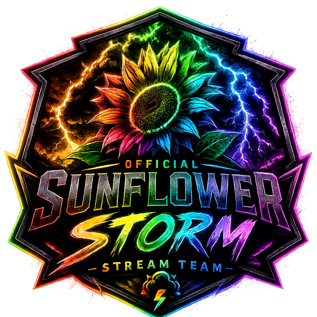 Sunflower Storm stream team rainbow sunflower and lightning emblem